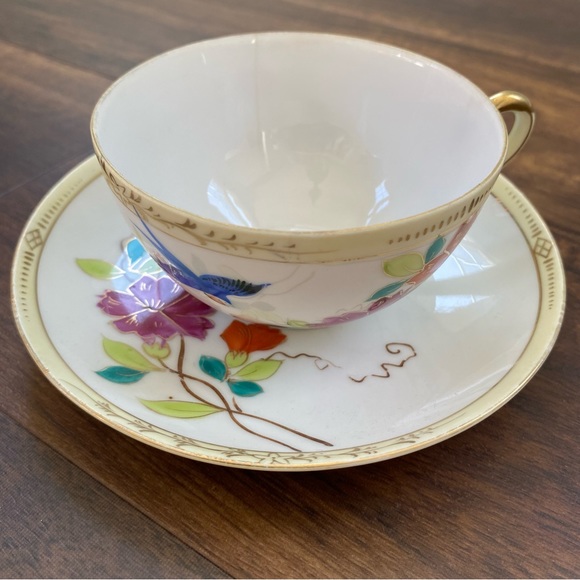 Vintage Nippon Japan Hand Painted Tea Cup and Saucer - Picture 1 of 10